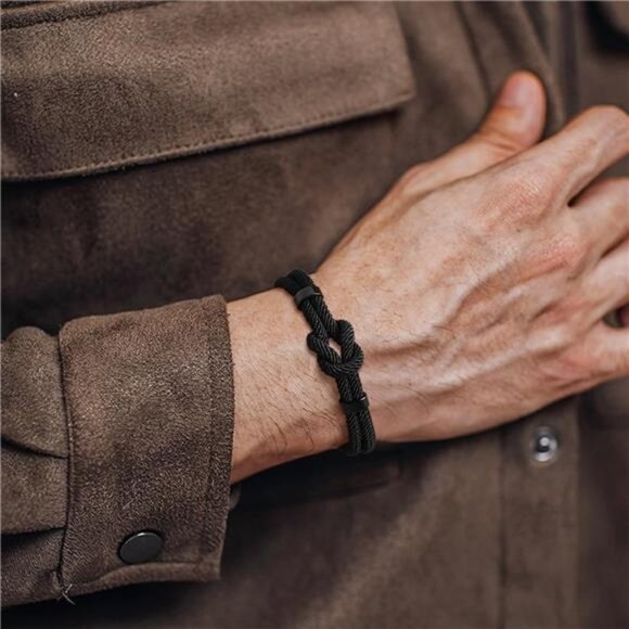 Mens Braided Rope Bracelet Love Knot Infinity Bracelet Adjustable Gift for Him - Picture 2 of 7